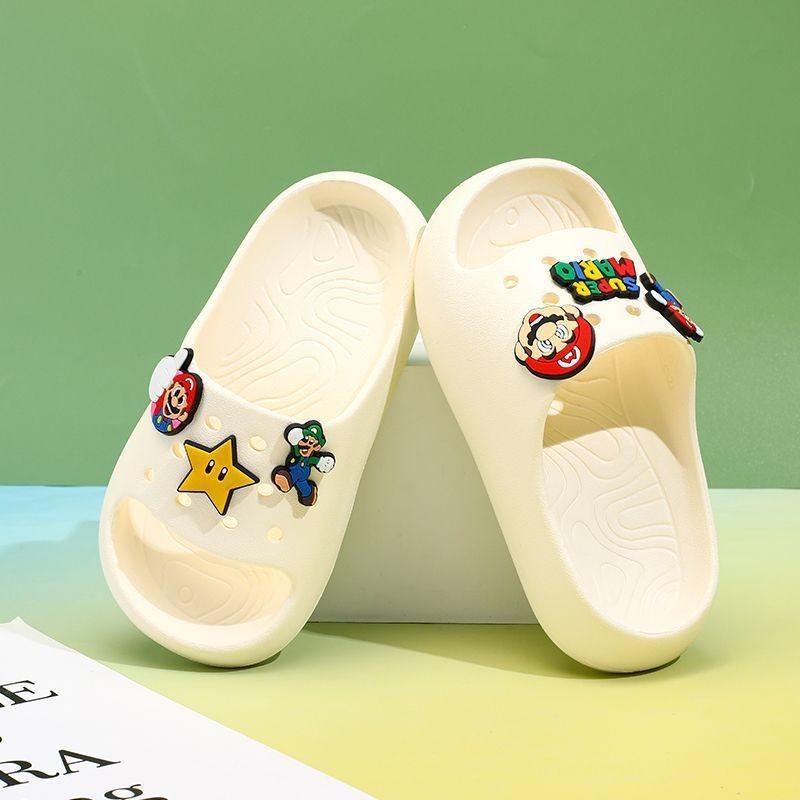 Очаровательные детские тапочки с мультяшным Марио, мягкая подошва, для дома, нескользящие, удобные сандалии