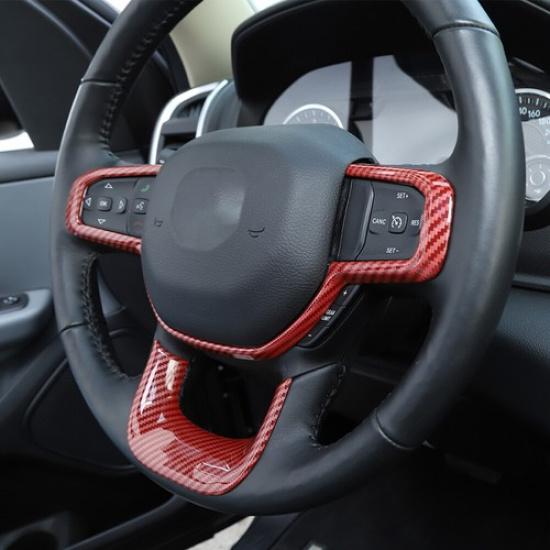 Steering Wheel Cover Trim Decor Frame For Dodge Ram 1500 2018+ Red Carbon Fiber