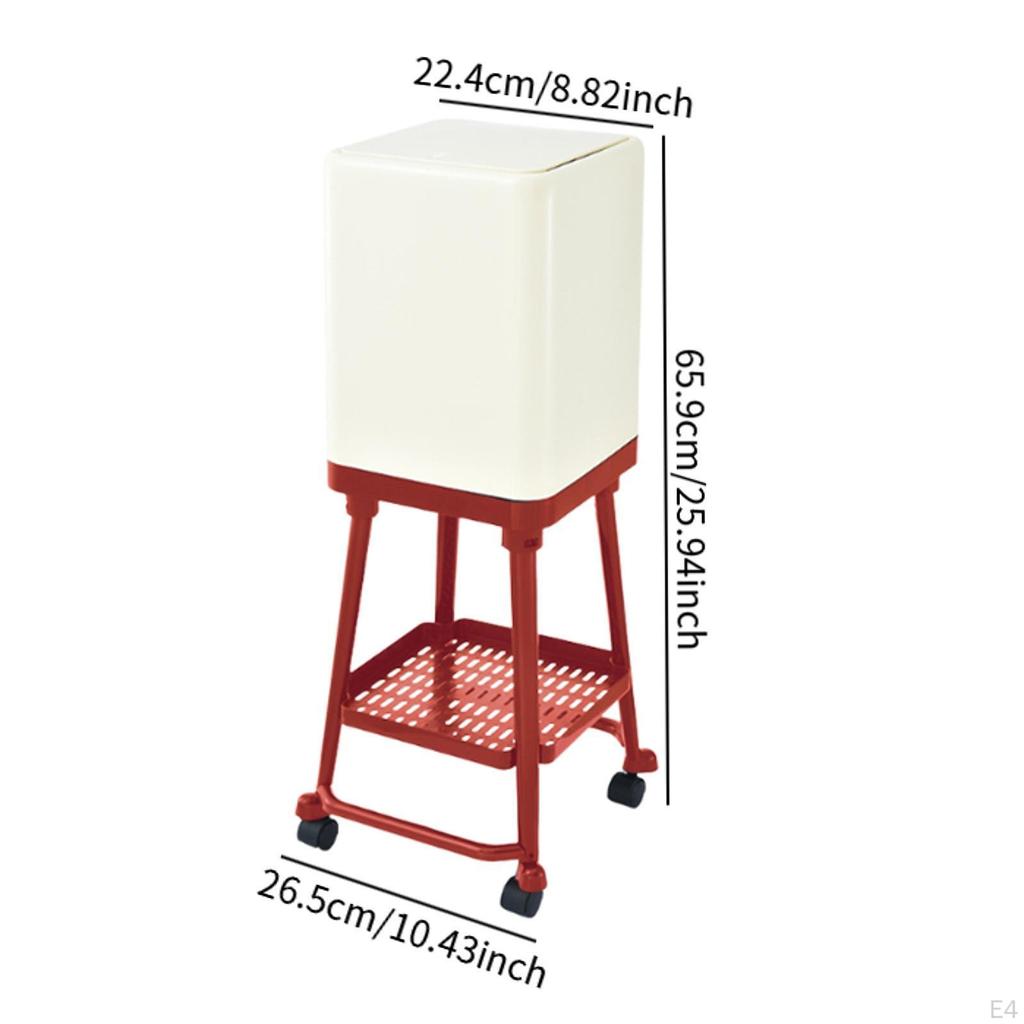 Press Type Trash Can with Wheels Rolling Garbage Dustbin Household Removable Waste Basket