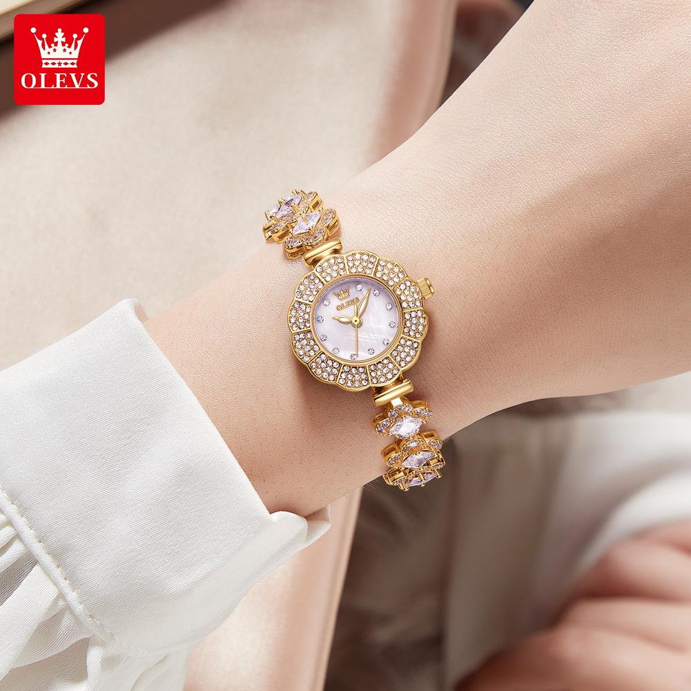 Ladies' Light Luxury Fashion Watch Full Diamond Inlaid Petal Shaped Dial Valentine's Day Gift Creative Quartz Watch