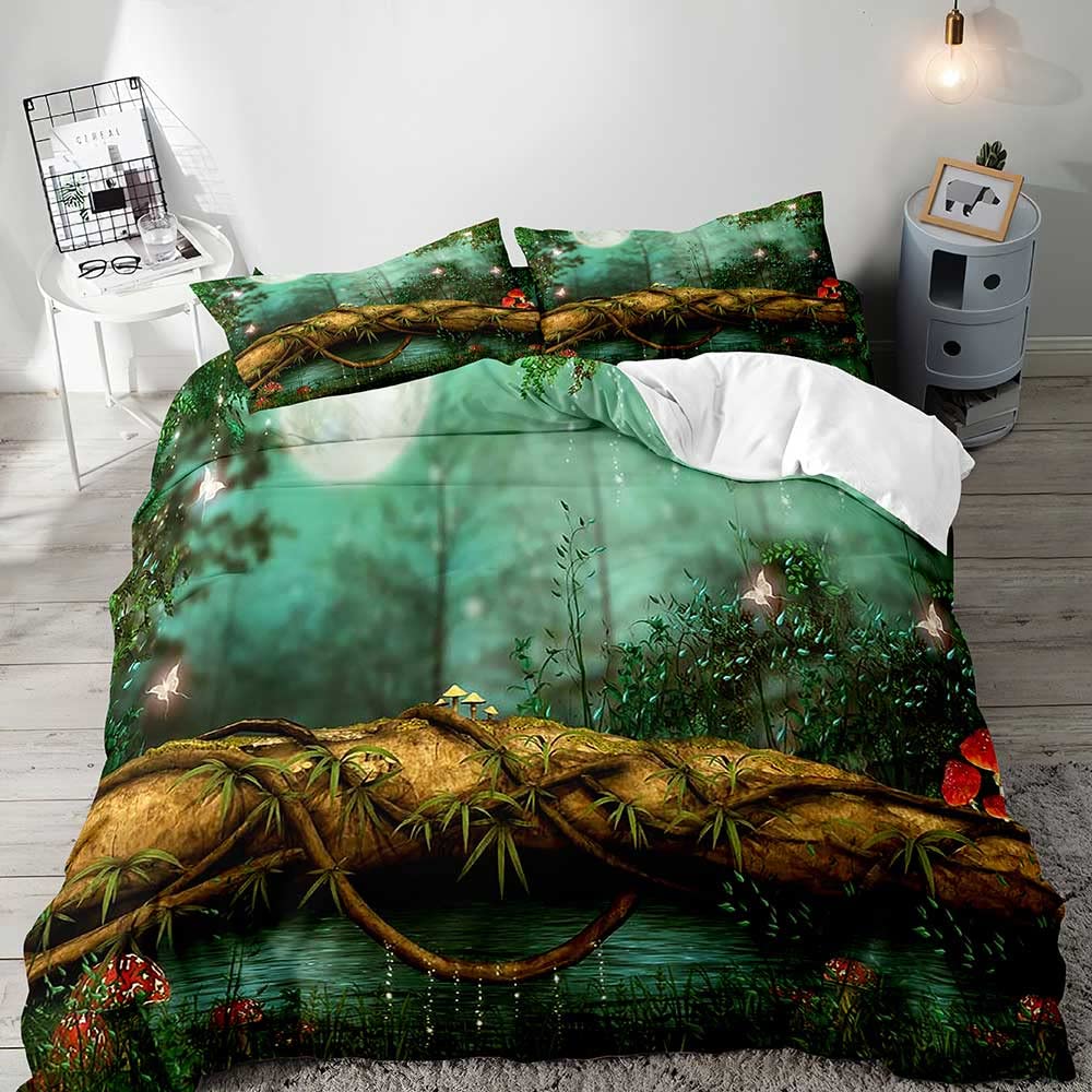 Trippy Mushroom Duvet Cover Set,Hippie Skull Bedding Set,Butterfly Moth Moon Phase Constellation Astrology Botanical Boho Theme