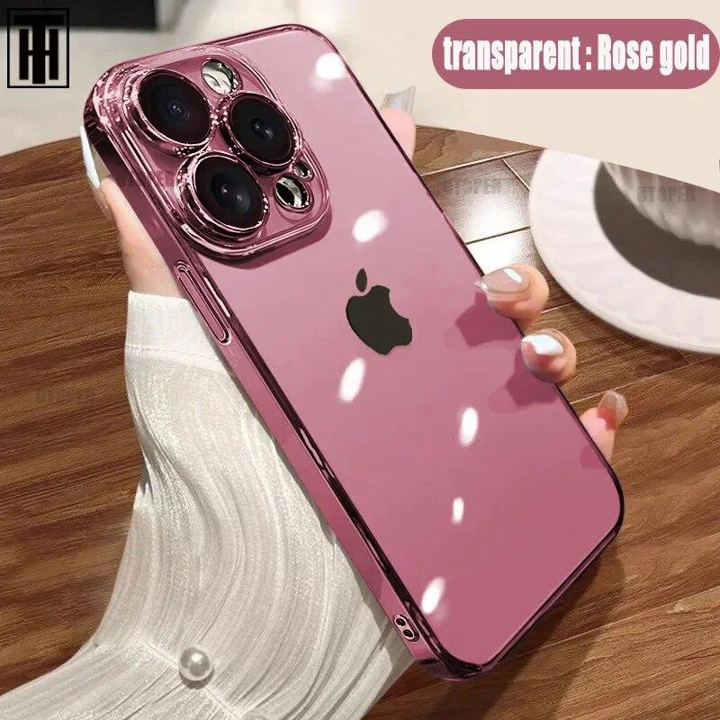 Роскошный прозрачный чехол для телефона основных цветов для IPhone 15 14 11 12 13 14 Pro Max Mini XS X Plus, защитная рамка с покрытием