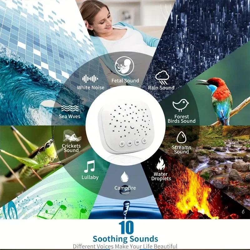 Portable White Noise Sound Machine for Baby 10 Soothing Natural Sounds Night Light Compact Size Noise Canceling for Sleep Aid