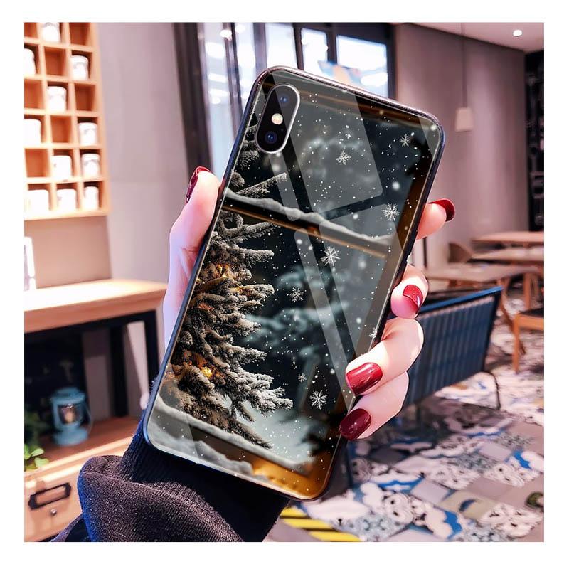 Glass phone case For Samsung S25 S24 S23 S22 Ultra S24 Plus A55 A16 A54 A15 A56 A36 S25 FE Christmas Tree Light Snow