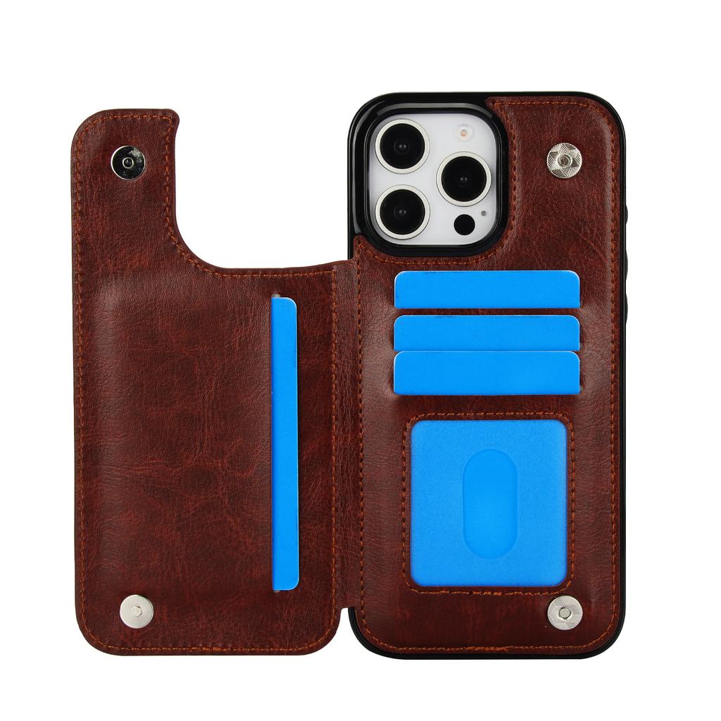 For iPhone 16 15 14 13 12 11 Pro Max PU Leather Case Kickstand Card Holder, Double Magnetic Clasp and Durable Shockproof Cover