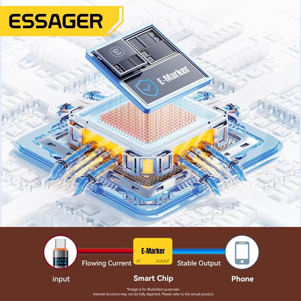 Essager Digital Display USB Type C - USB C кабель для Huawei mate60 100 Вт быстрая зарядка зарядное устройство провод шнур для Macbook pro Xiaomi