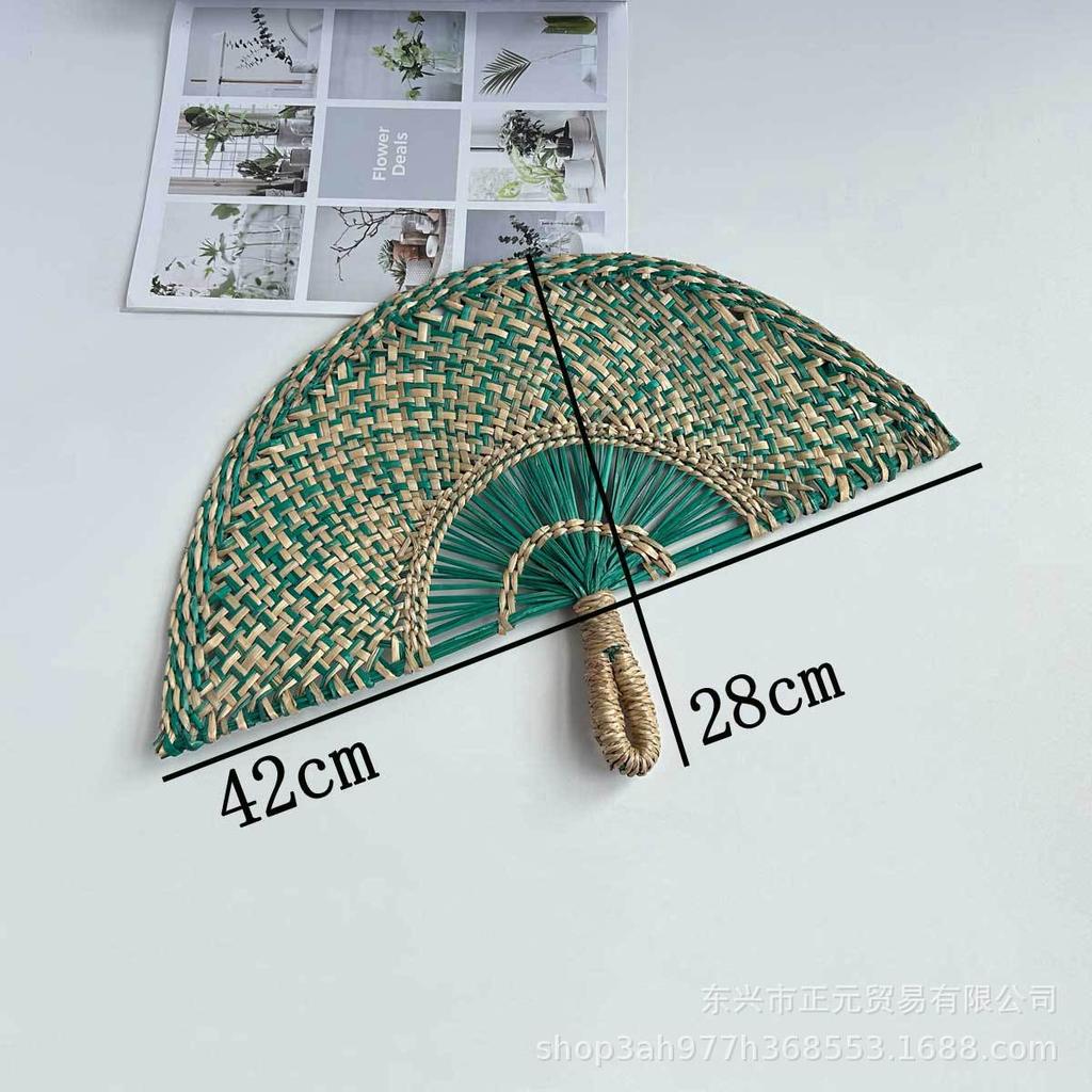 Straw fan, handmade seaweed fan, wall hanging fan, color decorative fan, summer hand crank fan, futon fan