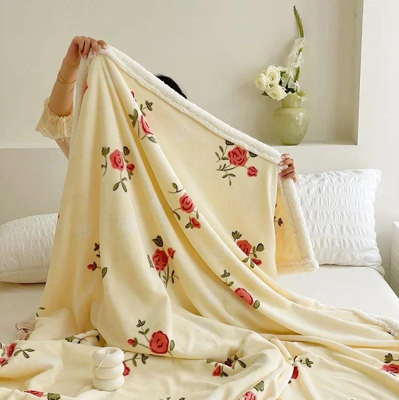 Молочное бархатное одеяло детское одеяло утолщенное бархатное одеяло ягненка утолщенное двухстороннее бархатное обеденное одеяло