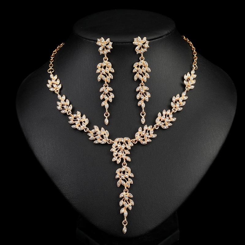 GemChic Women's New Vintage Alloy Branch Crystal Rhinestone Collarbone Pendant Necklace Earrings Two Piece Set Birthday Christmas Jewelry Gift