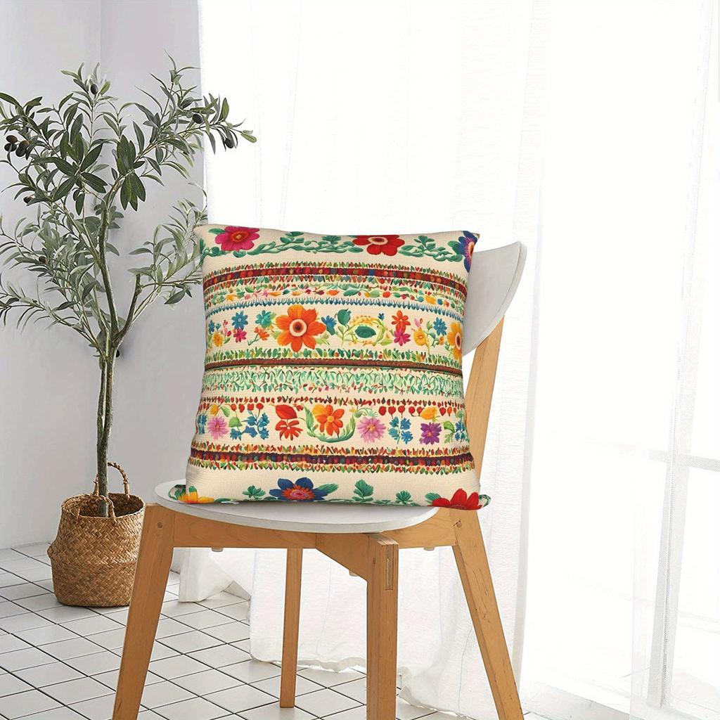 Boho Mexican Floral Throw Pillow Cover Vintage Ethnic Floral Print Decorative Cushion Case For Home Sofa Couch