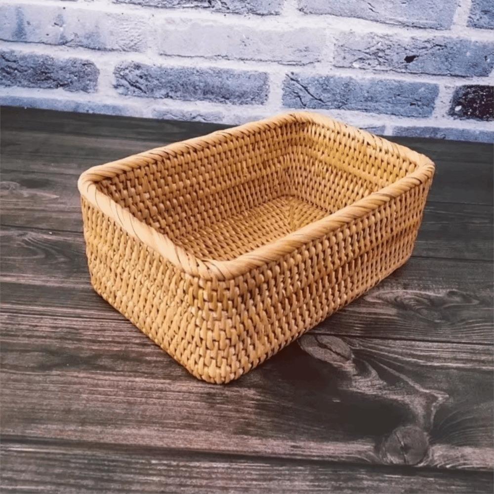 Kitchen Storage Rattan Desktop Organizer Rectangular Cosmetic Storage Basket Durable Storage Box