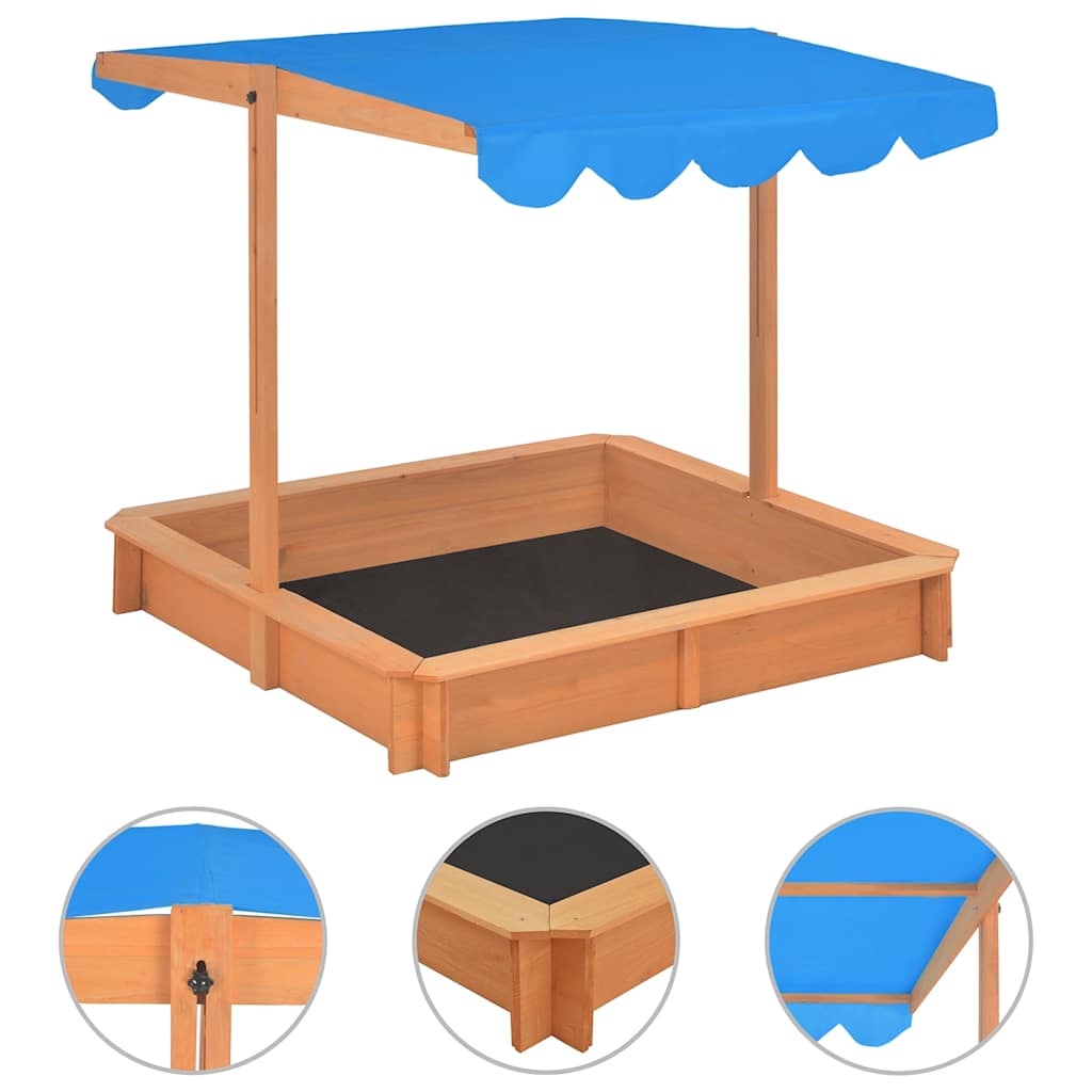 Adjustable Canopy Sandpit in Pine Wood 115 x 115 x 115 cm