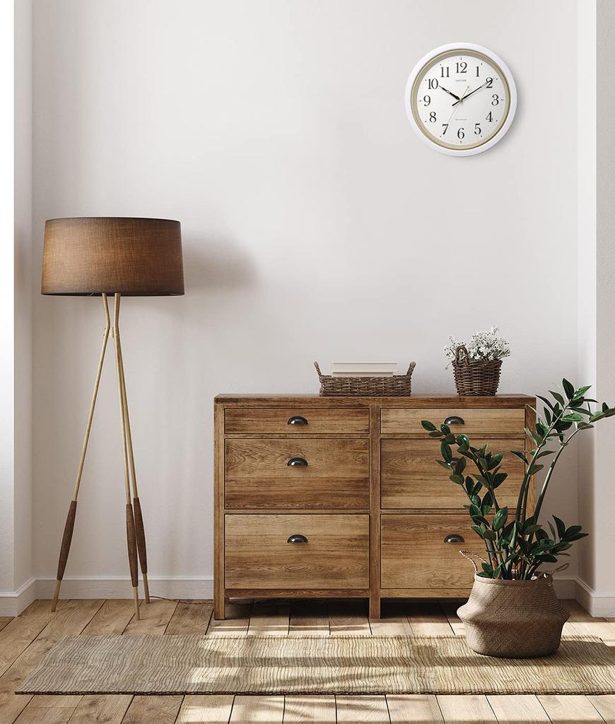 RHYTHM Настенные часы с непрерывной секундной стрелкой 8MY564SR03, Радиоуправляемые часы, Тихие, Стрелочные, Белые, M564, 32x4.5см,