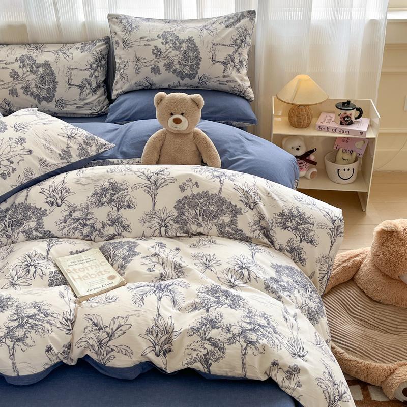 Solid INS Style Bedding Set For Adults Kids Pink Cotton Fitted Flat Sheet With Pillowcases Colorful King Queen Full Size