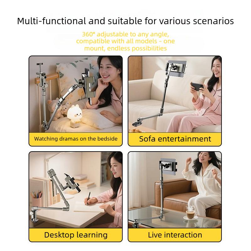 Universal Adjustable Lazy Arm Holder for 4.7-12.9inch Phone Tablet Metal+ABS Desktop/Bed Phone Stand for Live Streaming Watch TV