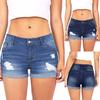 Women Low Waisted Washed Ripped Hole Short Mini Jeans Denim Pants Shorts