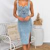 Women's Sleeveless U Neck Strap Distressed Casual Slim Fit Knee Length Denim Dress