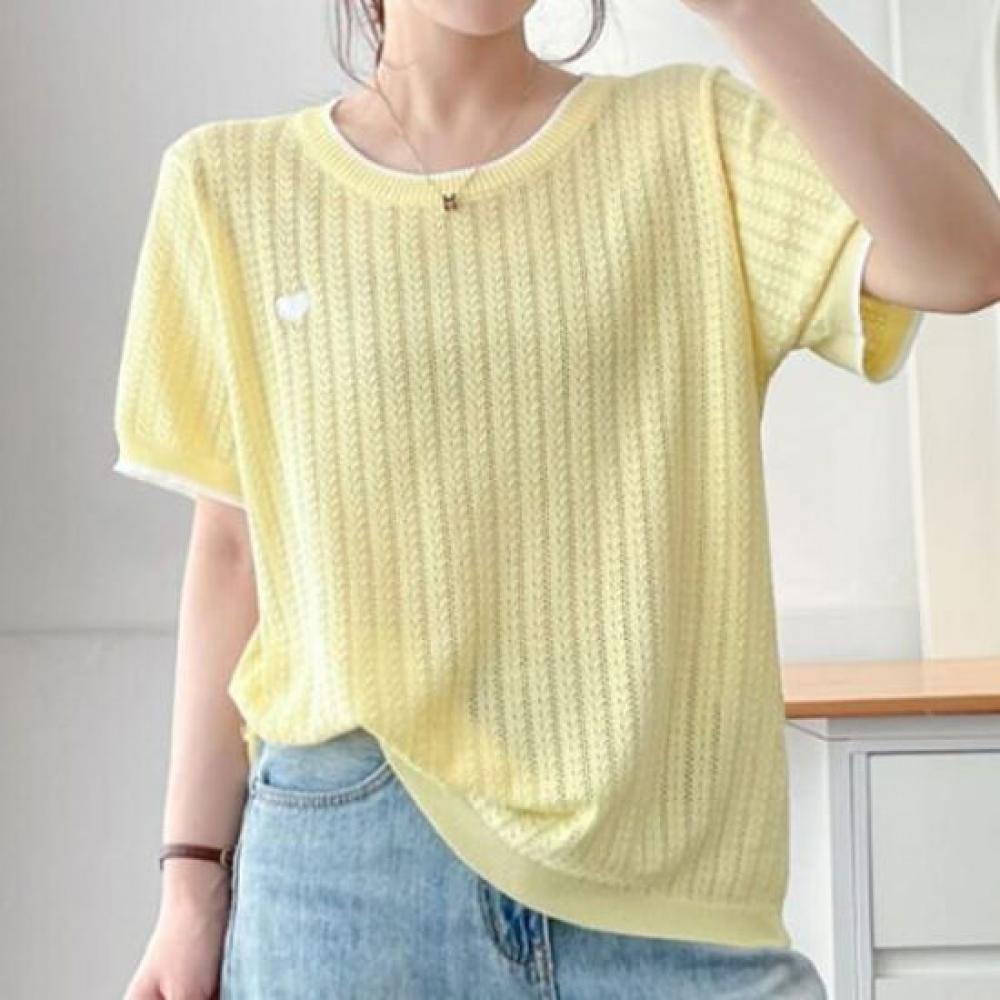 Navava Ice Cool HearT Embroidery ShorT Sleeve T shirT nT2789