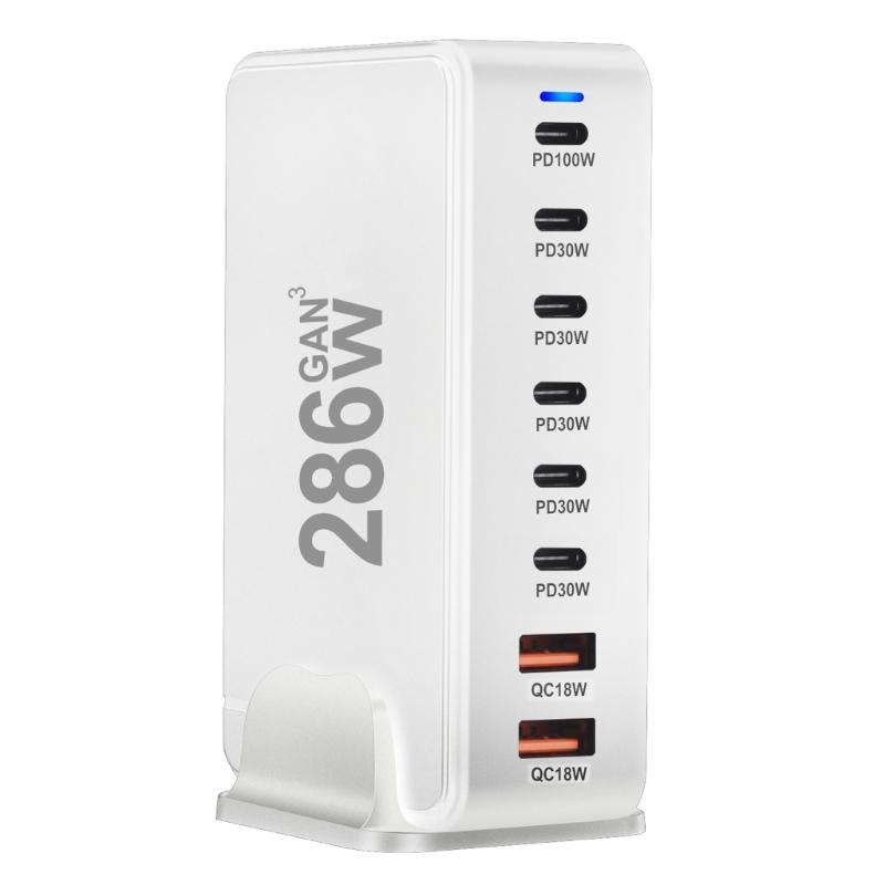 Многопортовая зарядная станция с выходной мощностью 286 Вт, 6 USB C и 2 USB-слота, настольный держатель-подставка для зарядки планшетов и телефонов