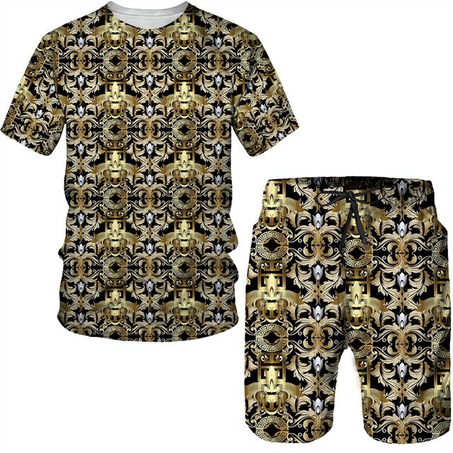 Винтажный узор с 3D принтом для мужчин, летние футболки с короткими рукавами + шорты, комплект из 2 предметов, наряд для пары, стильный хипстерский уличный костюм