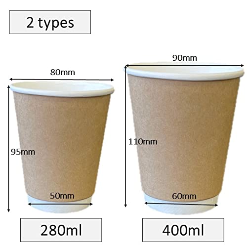 Niche Plus Latte Art Double-Walled Cups, Unbleached Craft (400ml), with Lids (Openable), Set of 10