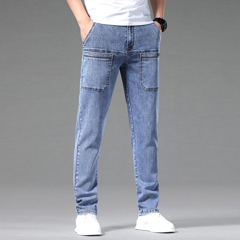 Stretch Men's Jeans Summer New Youth Popular Small Straight Trousers Men's Multi-pocket Casual Trousers