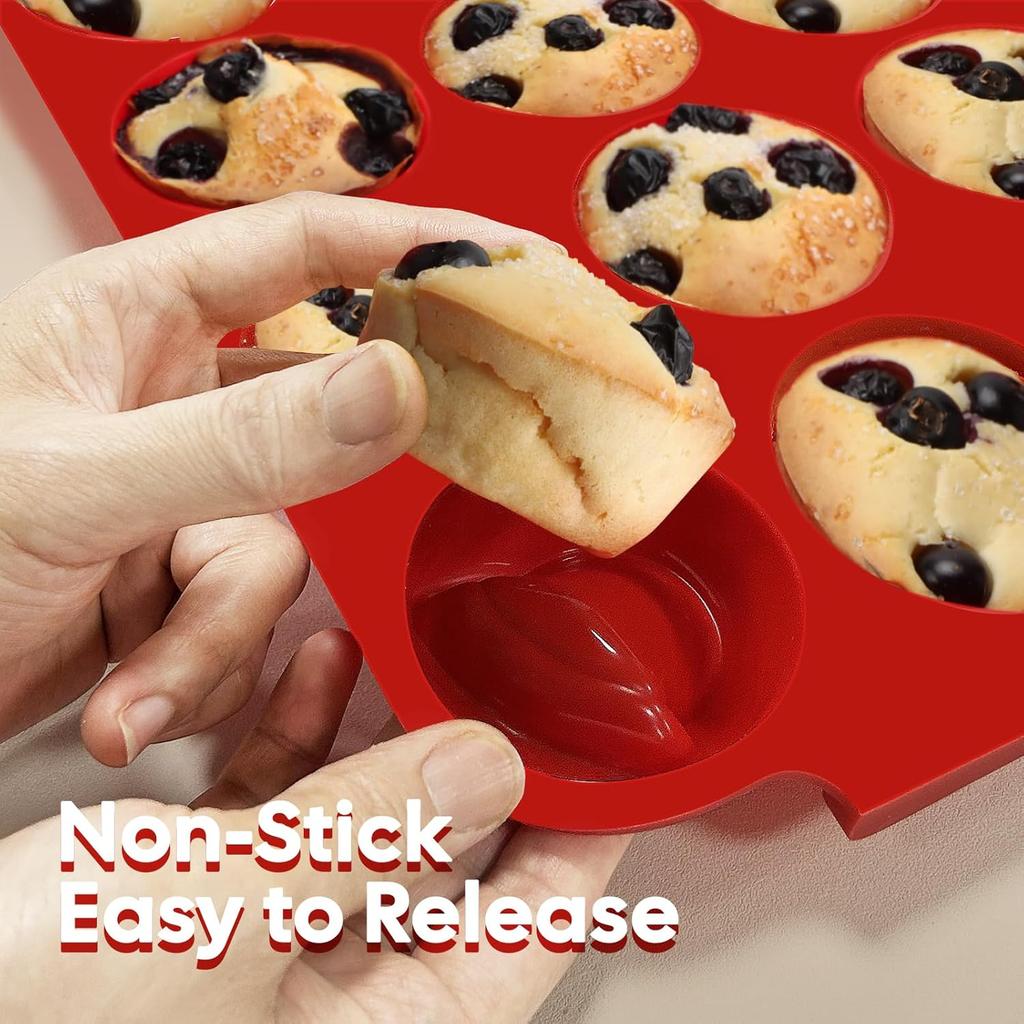 Silicone Muffin Pan for Baking - Premium 12-Cup Nonstick Muffin Pan, Easy Release & Clean, Dishwasher Safe Muffin Tray for Perfect Cupcakes, Muff &