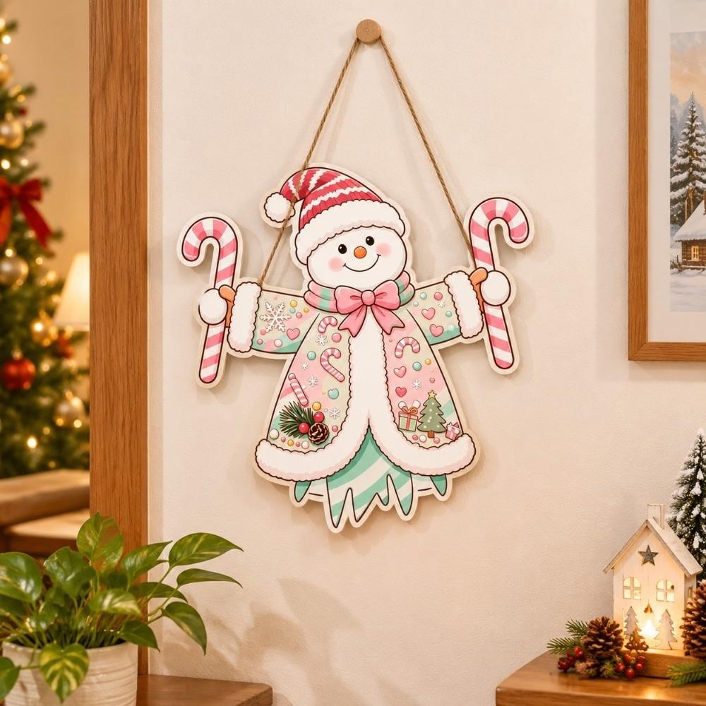 Rustic Style Christmas Hanging Ornaments Wooden Snowman Door Decoration Christmas Party