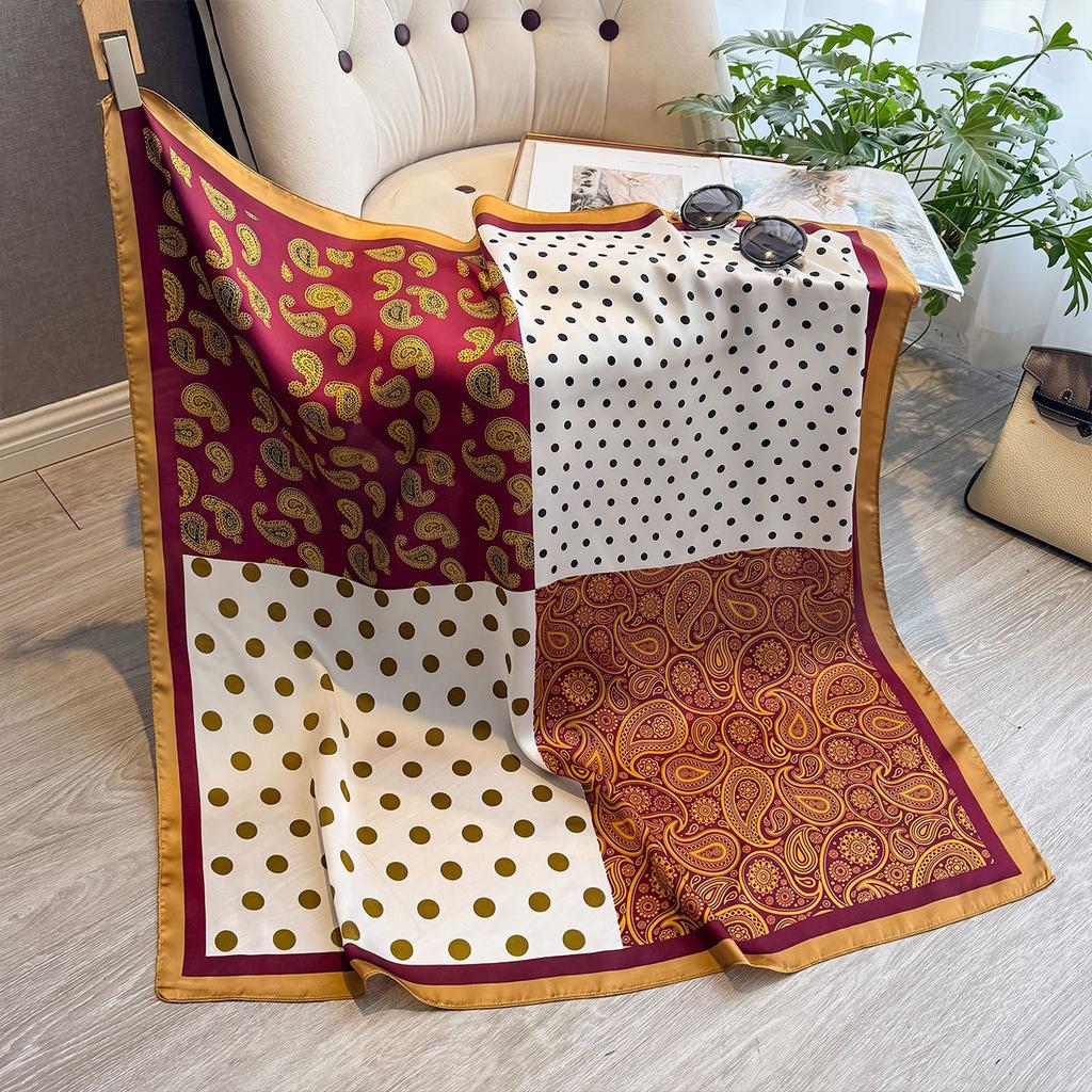 90 Silk Scarf Square Scarf High Sense, Korean Fashion Versatile Professional Simulation Silk Small Scarf Retro Printed Silk Scarf Women
