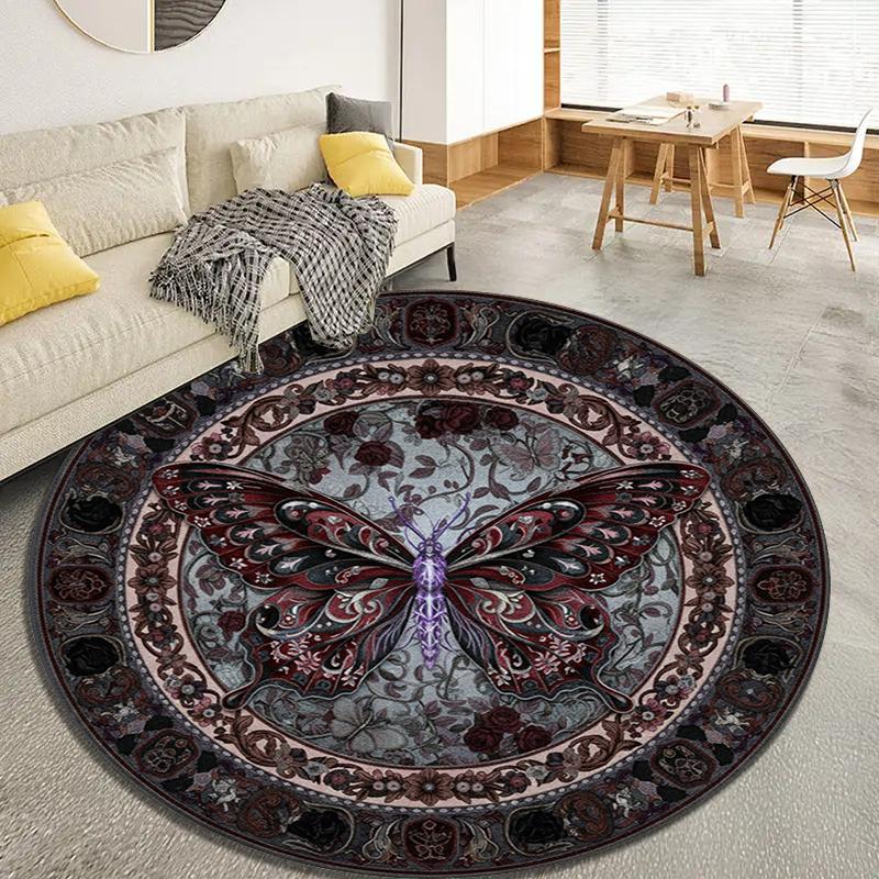 Butterfly Gothic Splendor Round Area Rug,Carpet Rug for Living Room Bedroom Sofa Playroom Decor,Non-slip Floor Mat83