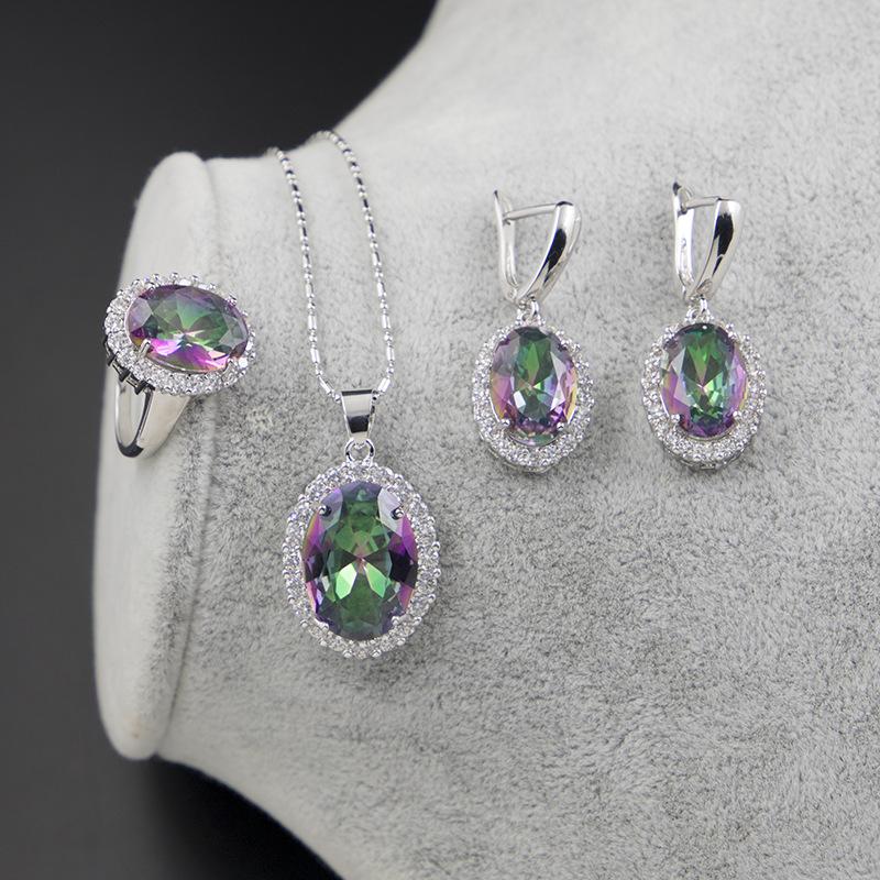 European and American Zircon Jewelry Set Jewelry Ring Necklace Earrings Inlay
