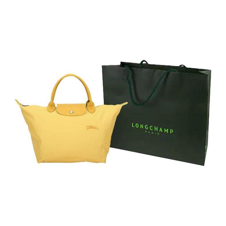 Longchamp Однотонная вышитая логотипом сумка-пельмень на молнии с кнопками, ткань и кожа, маленькая женская сумка, пшенично-желтая 1621919A81-23F