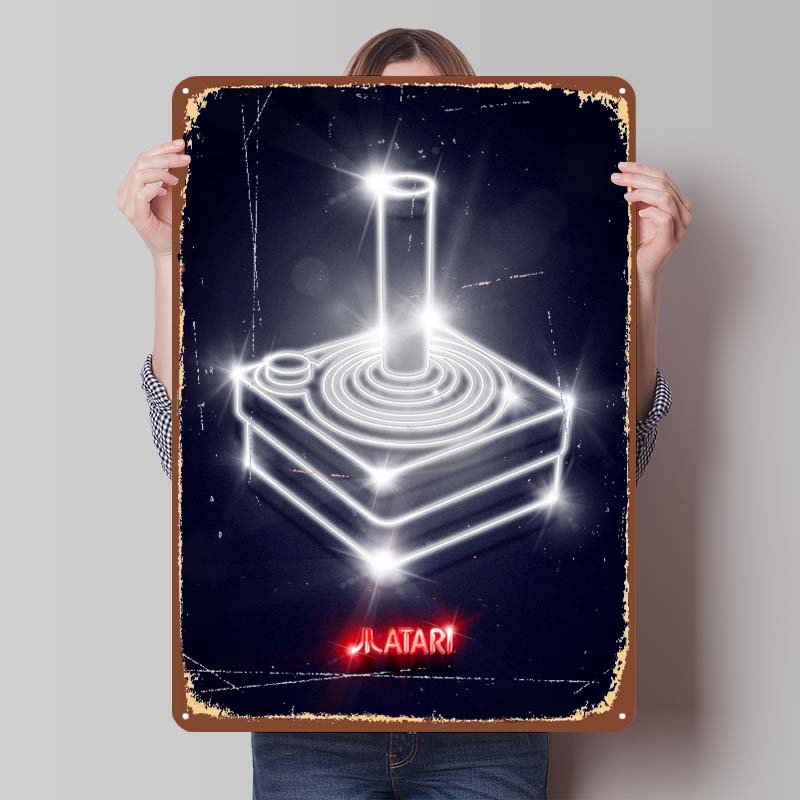 A-Atari Posters Classic Game Metal Signs Wall Decor Custom Tinplate Plaques for Gamers Gaming Room Decoration Art Mural Man Cave
