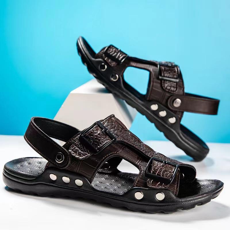 Летние мужские сандалии с открытым носком, дышащая и удобная пляжная обувь, повседневные тапочки для вождения и ленивого отдыха