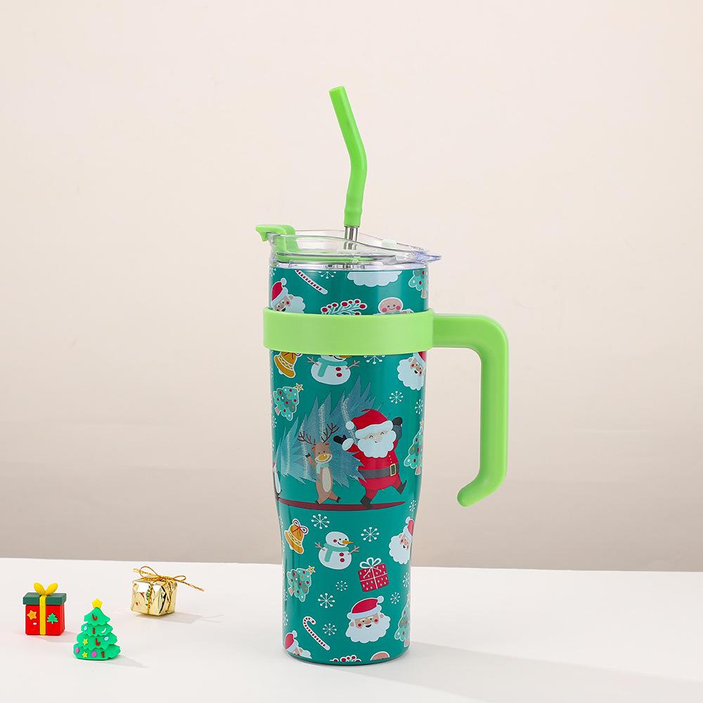 Christmas Cup 40oz Large Capacity Stainless Steel Thermos Cup Outdoor with Straw Bingba Cup