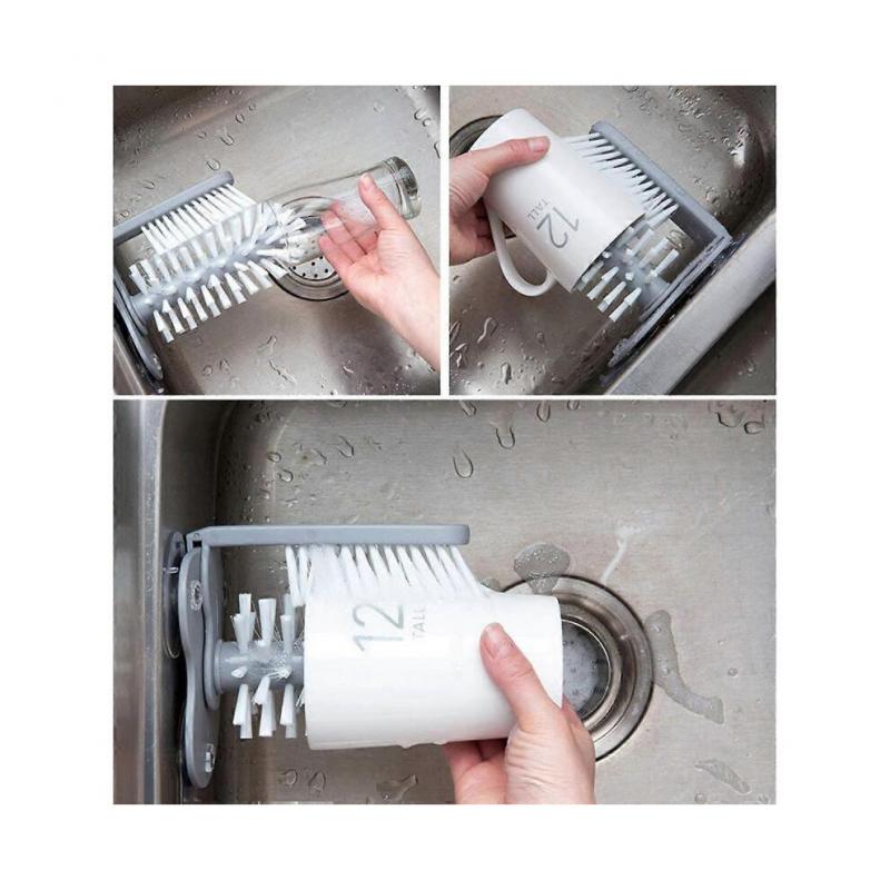 Vertical glass washer with suction cup, double-sided brush scrub, mug kettle decanter bottle washer