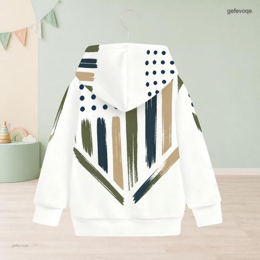 Girls Red Blue White Star Stripe Printed Long Sleeve Hooded Pullover With Ribbed Cuffs