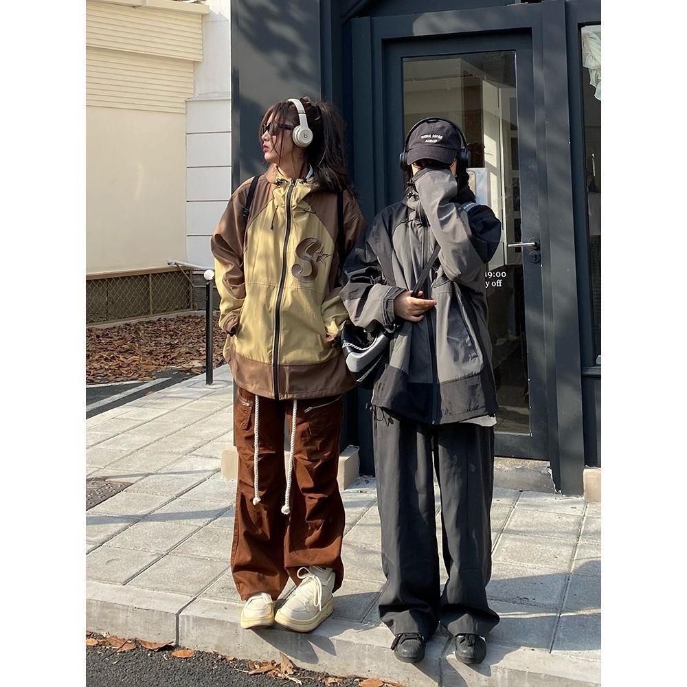 Унисекс Трендовая Ветровка с Капюшоном Контрастного Цвета - Повседневная Куртка Свободного Кроя на Осень