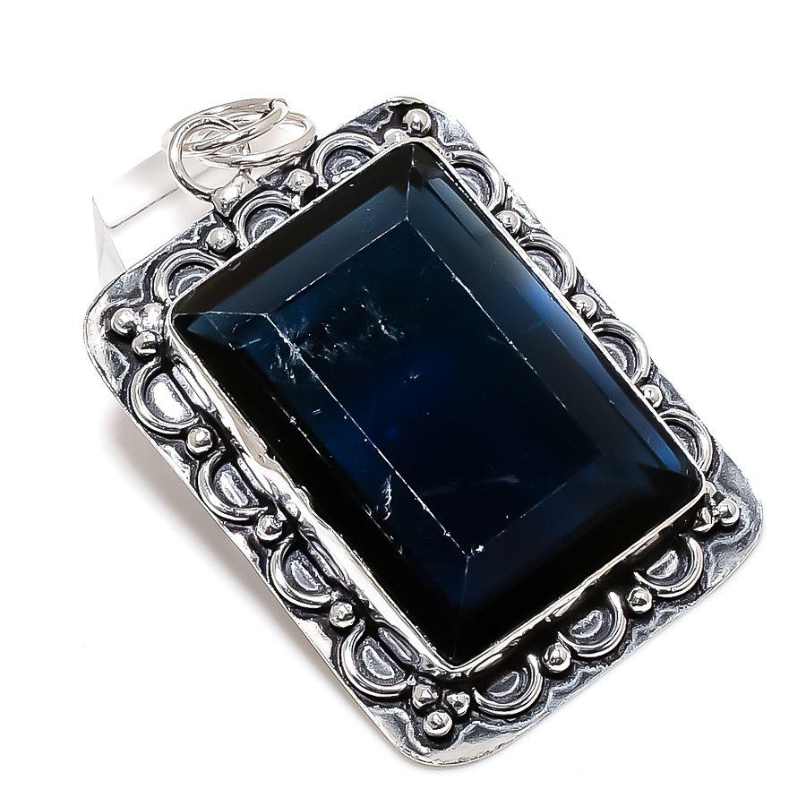 Natural London Blue Topaz Handmade 925 Sterling Silver Gift Pendant 2.56" g2V36