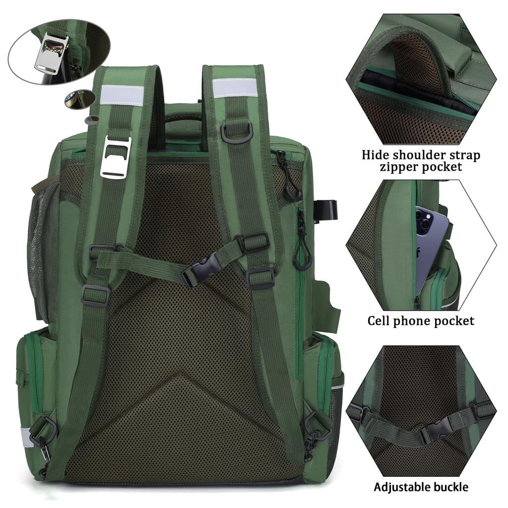 WANOON Fishing Backpack with Rod Waterproof Fishing Tackle Backpack with Hidden Shoulder Strap Holders,