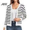 Women Knit Cardigan Sweater for Women, Fall Wavy V Neck Button Down Front Cardigan, Long Sleeve Casual Office Daily Wear