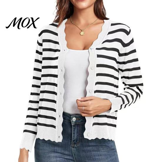 Women Knit Cardigan Sweater for Women, Fall Wavy V Neck Button Down Front Cardigan, Long Sleeve Casual Office Daily Wear