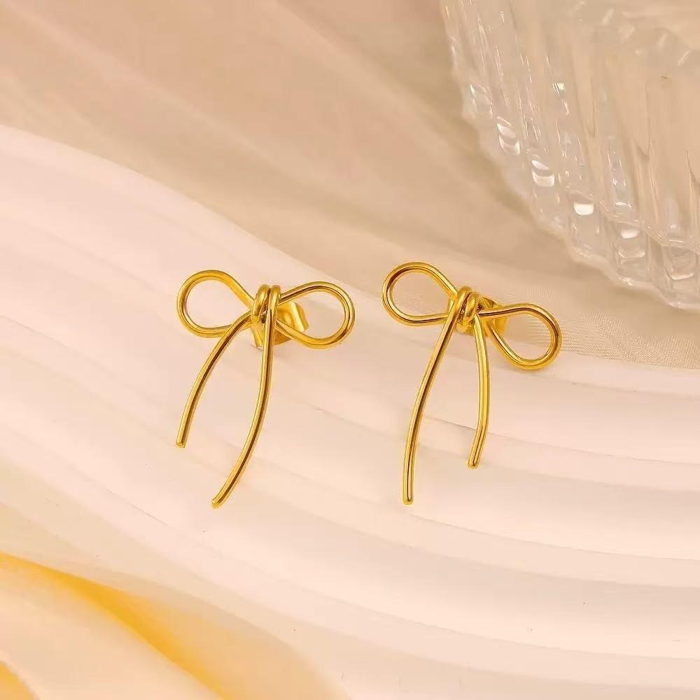 Elegant Gold Color Bow Stud Earrings Party Jewelry Stainless Steel Bowknot Earrings Gifts Women's Stud Earring Women