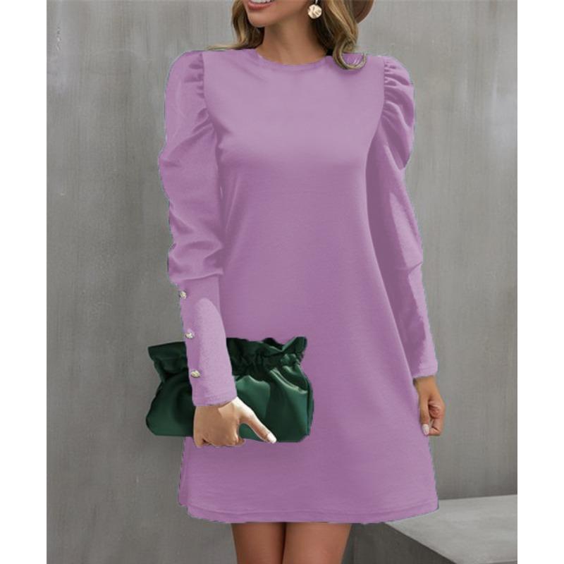 Новое осенне-зимнее платье с круглым вырезом, рукавами-буфами на пуговицах и длинными рукавами, модная и универсальная темпераментная женская юбка для работы