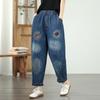 Fashion Embroidery High Waist Harem Pants Women Vintage Streetwear Denim Pants Female Casual Pocket Woman Jeans Pants 2025