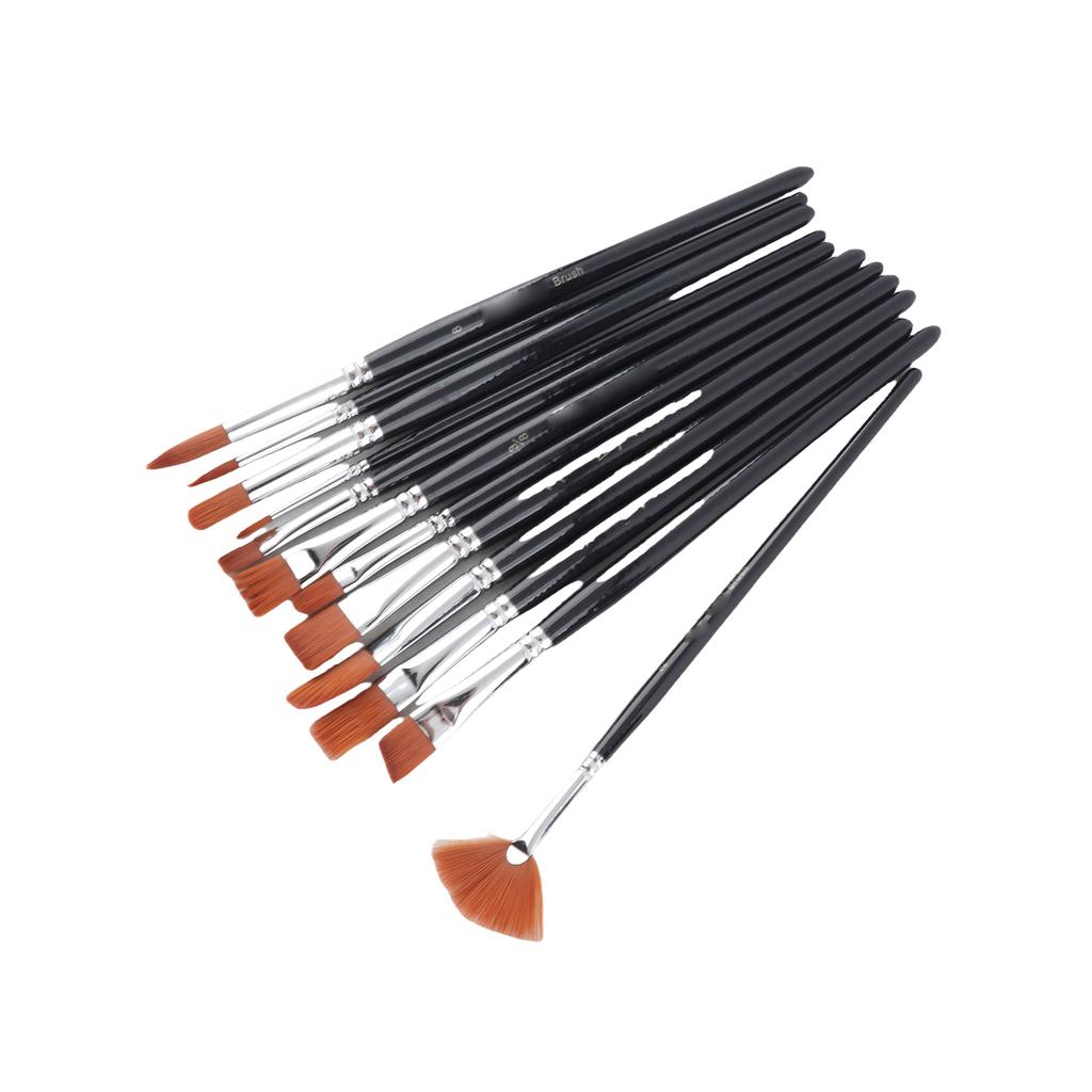 12pcs Pack Paint Brush Kit Set Round Point Tip Nylon Hair Artist Acrylic Aquarelle Watercolor Oil Painting