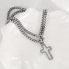 Men's Fashion Double Chain Cross Hollow Wrist Bracelet Lobster Claw Buckle Stainless Steel Bracelet Hip Hop Punk Party Jewelry
