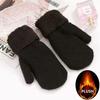 Double-Layer Warm Rabbit Wool Ladies Mittens with Solid Color Cuffs