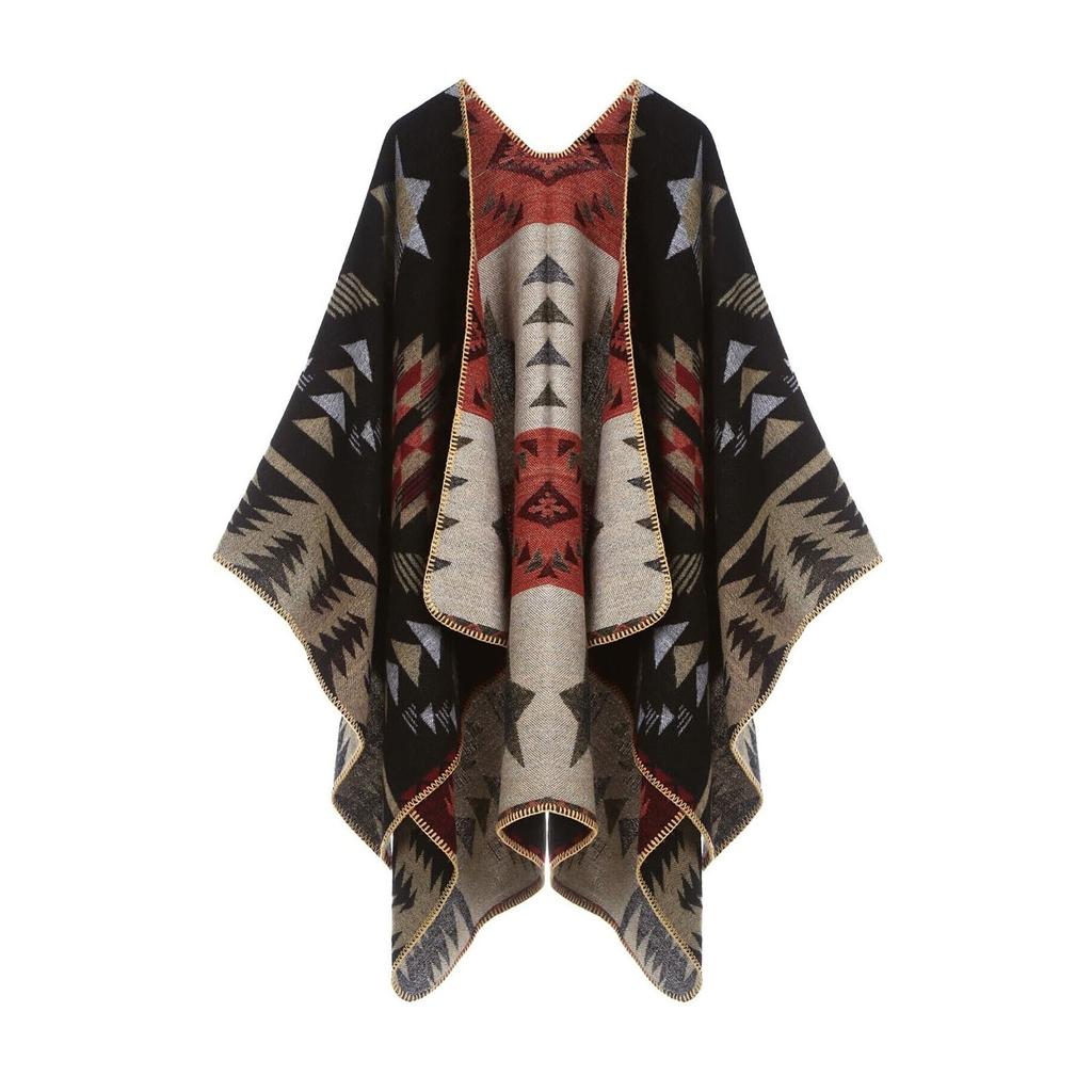Women Winter Warm Oversized Printing Blanket Cape Wraps Shawl Cardigans