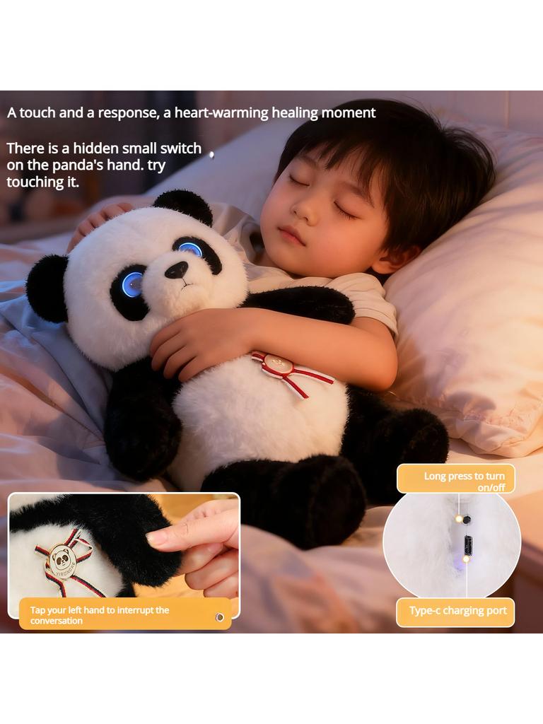 Panda AI Plush Robot Intelligent Interactive Toy with LED Eye Voice Control, USB Charging Companion, Children's Gift/Smart Home